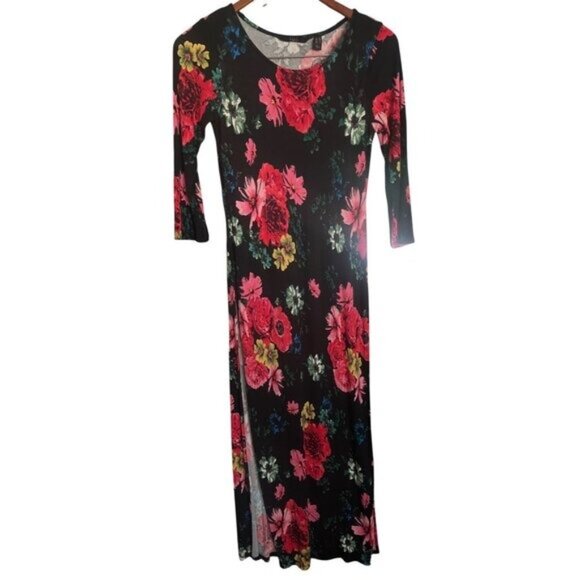 G.I.L.I. 3/4-Sleeve Rib Knit Printed Duster Top Floral Midi Dress 3/4 Sleeve XS - Picture 2 of 7